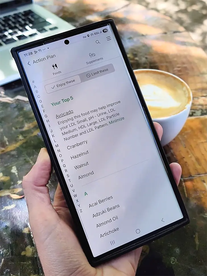 Function Health app food recommendations based on lab results