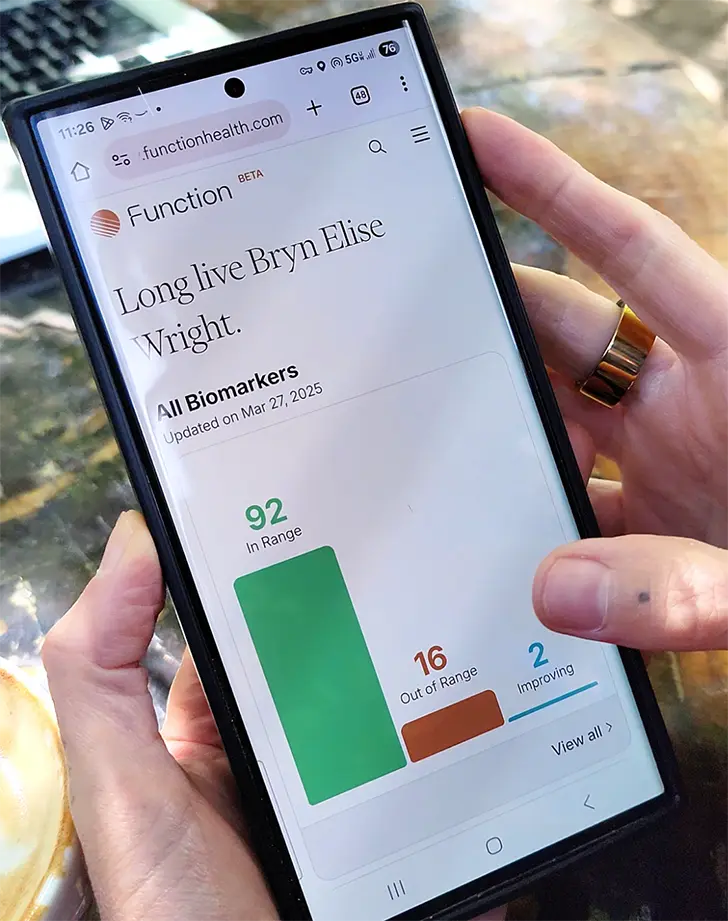 Function Health biomarker dashboard on mobile