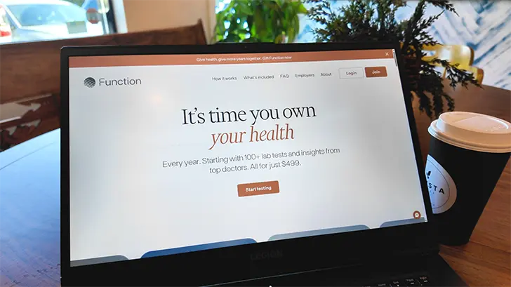 Function Health homepage offering 100+ lab tests 