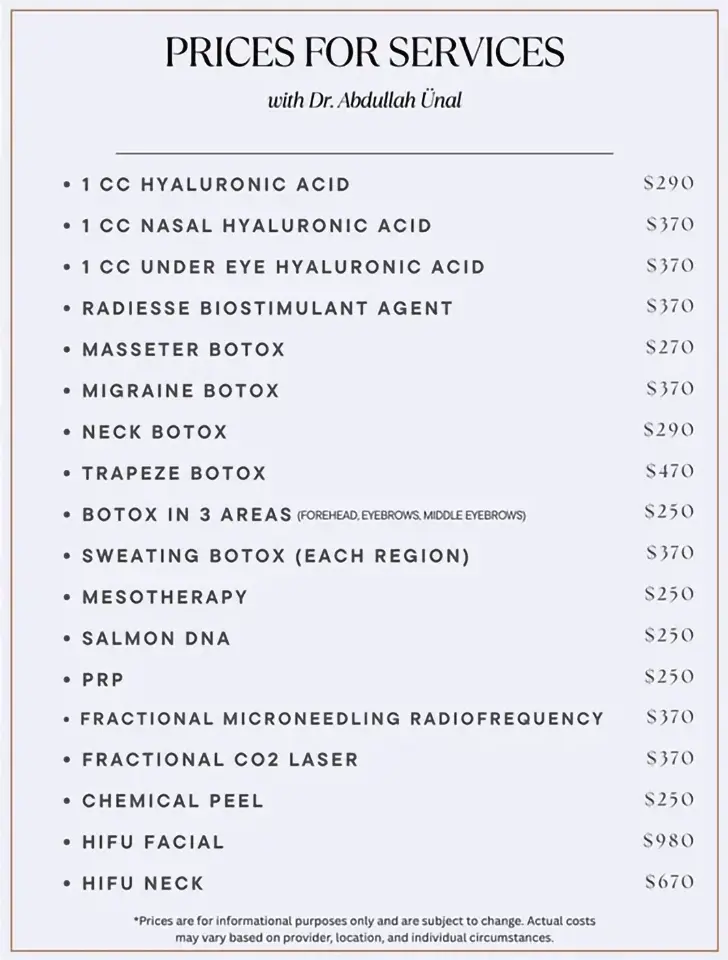 Pricing for services with Dr. Unal